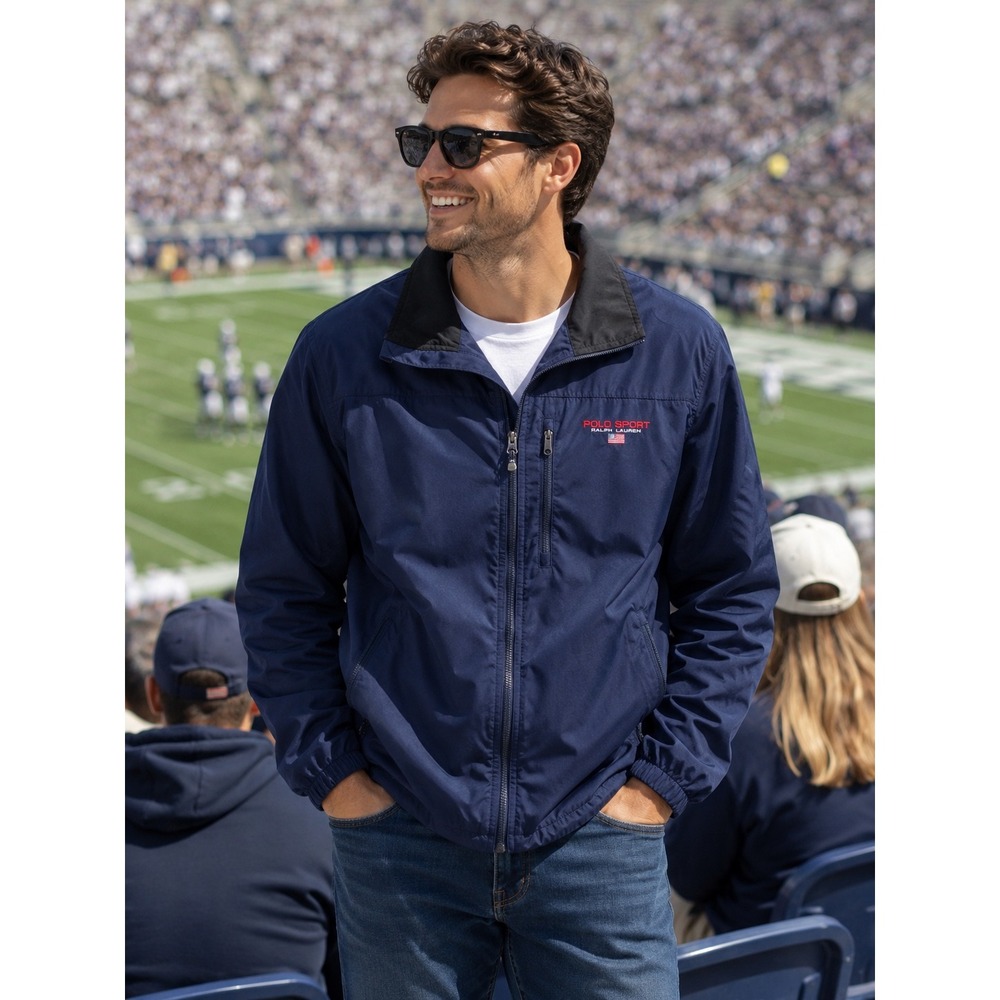 Polo Sport Ralph Lauren Mens Navy‎ Blue Windbreaker Jacket Logo Size M
